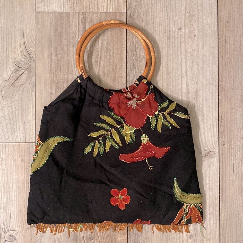 Beaded Nomadic Trader Purse w Bamboo Handles